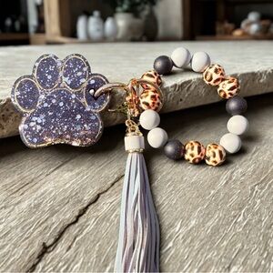 Leopard Print Beaded Key Holder with Tassel